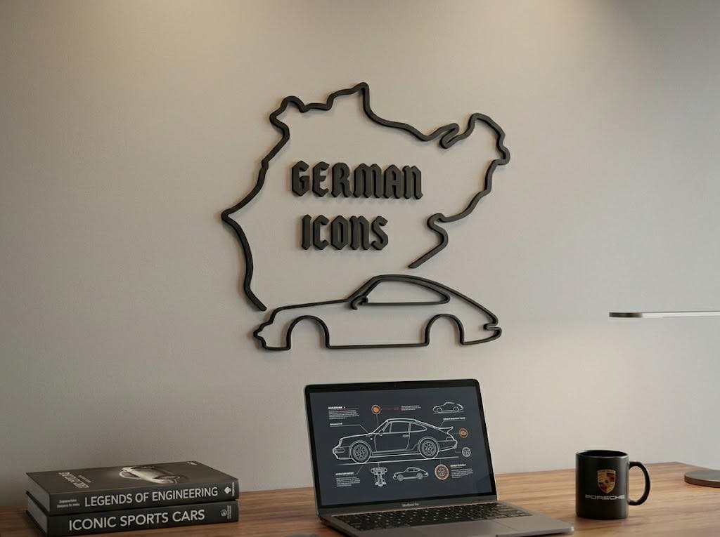 Racing Circuit and Sports Car Line Art, 3D Printed Wall Sculpture