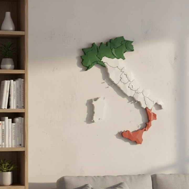 3D Italy Map Wall Art  Geometric Italian Flag Decor  Modern Map of Italy  Minimalist Italy Travel Gift  Large Italy Wall Hanging