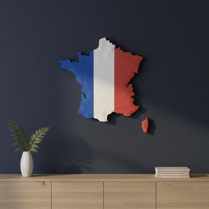 3D France Map Wall Art  Geometric France Flag Decor  Modern Map of France  Minimalist France Travel Gift  Large France Wall Hanging