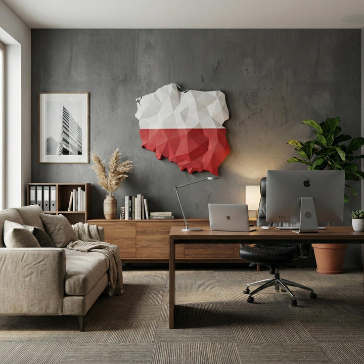 3D Poland Map Wall Art  Geometric Poland Flag Decor  Modern Map of Poland  Minimalist Poland Travel Gift  Large Poland Wall Hanging