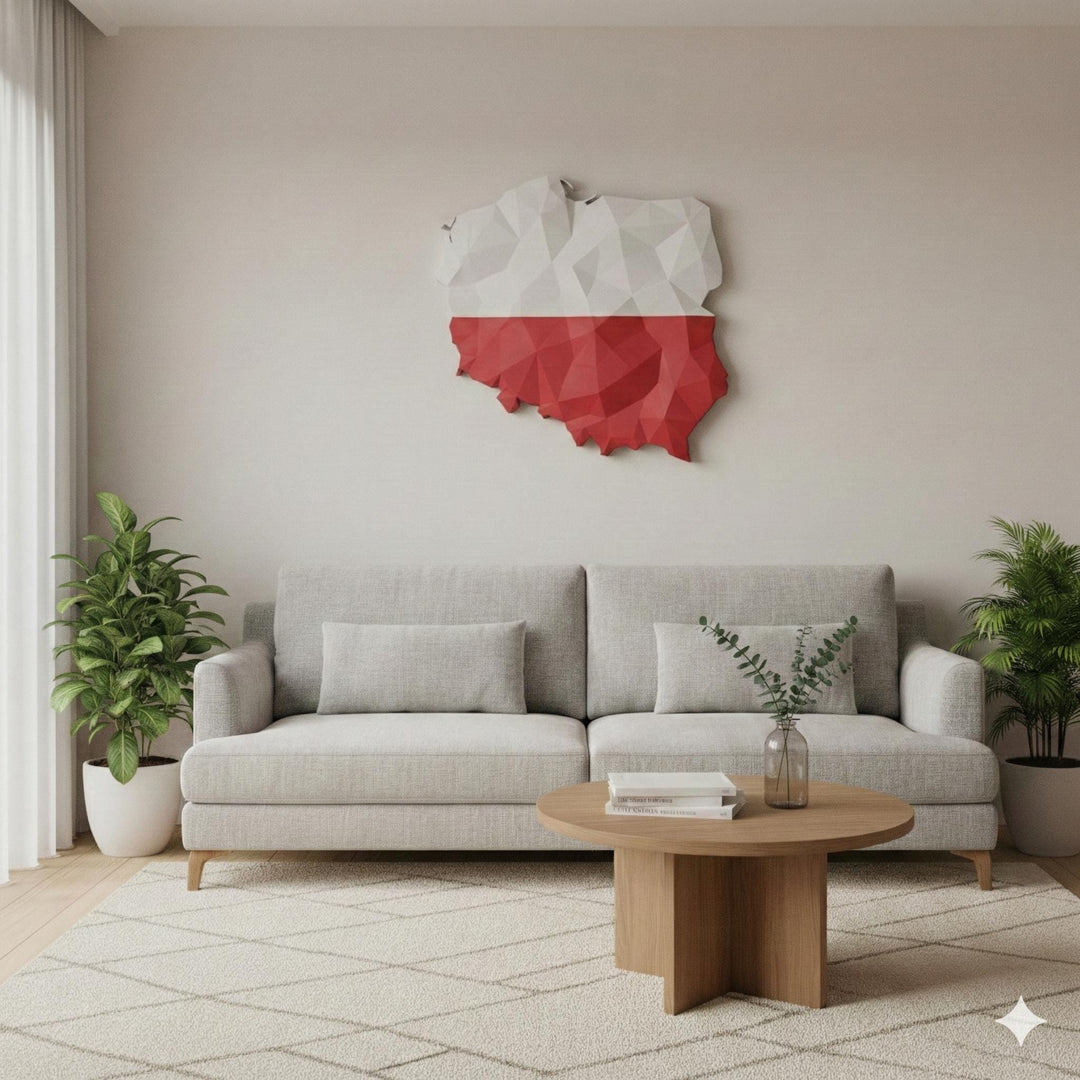 3D Poland Map Wall Art  Geometric Poland Flag Decor  Modern Map of Poland  Minimalist Poland Travel Gift  Large Poland Wall Hanging