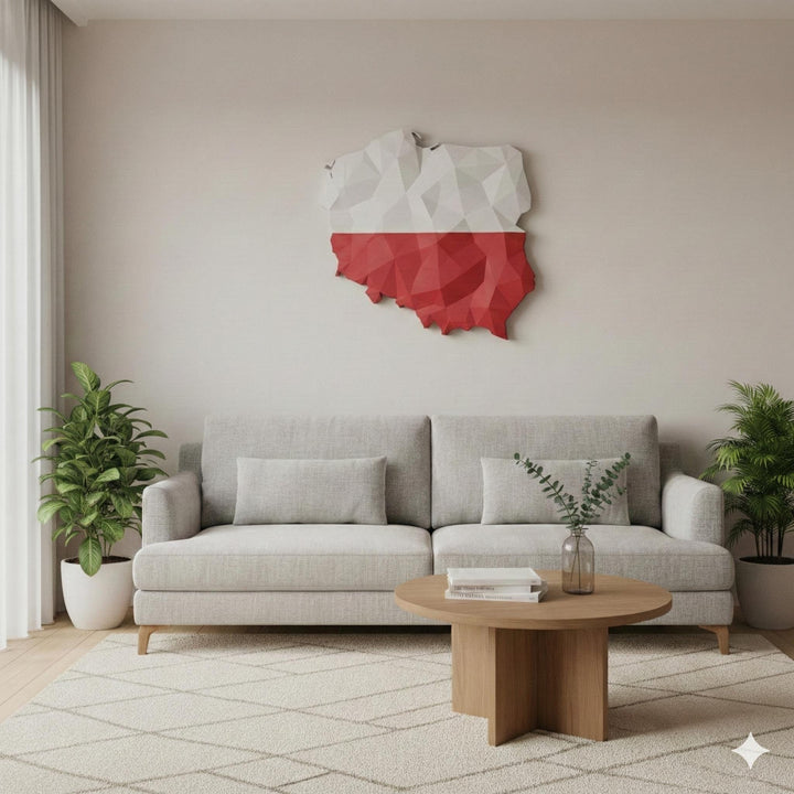 3D Poland Map Wall Art  Geometric Poland Flag Decor  Modern Map of Poland  Minimalist Poland Travel Gift  Large Poland Wall Hanging