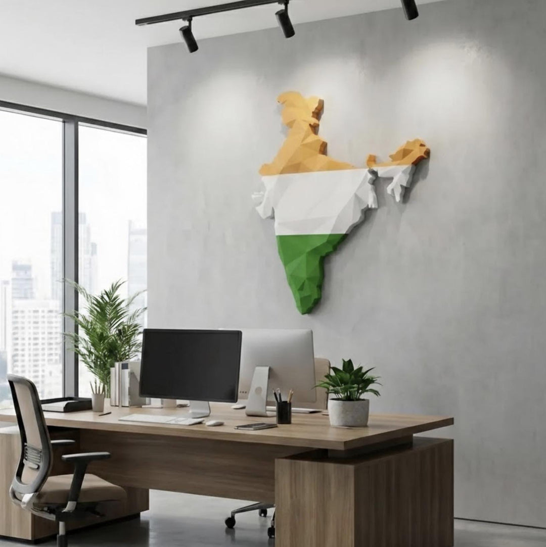 3D India Map Wall Art  Geometric India Flag Decor  Modern Map of India  Minimalist India Travel Gift  Large India Wall Hanging