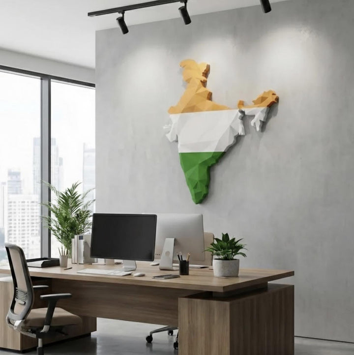 3D India Map Wall Art  Geometric India Flag Decor  Modern Map of India  Minimalist India Travel Gift  Large India Wall Hanging