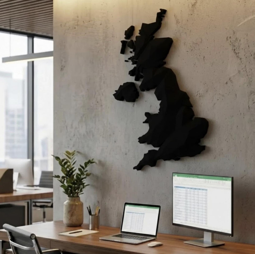 3D United Kingdom Map Wall Art  Geometric UK Flag Decor  Modern Map of Great Britain  Minimalist UK Travel Gift  Large UK Wall Hanging