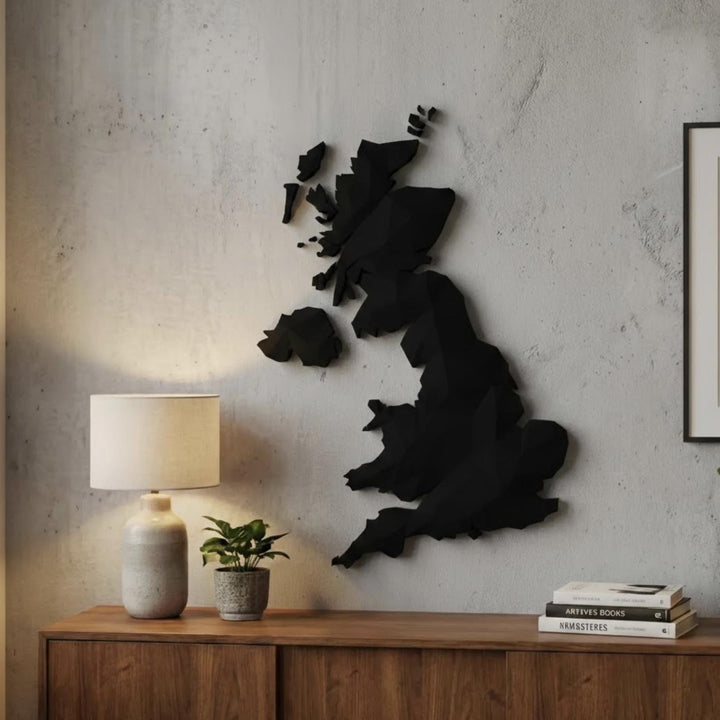 3D United Kingdom Map Wall Art  Geometric UK Flag Decor  Modern Map of Great Britain  Minimalist UK Travel Gift  Large UK Wall Hanging