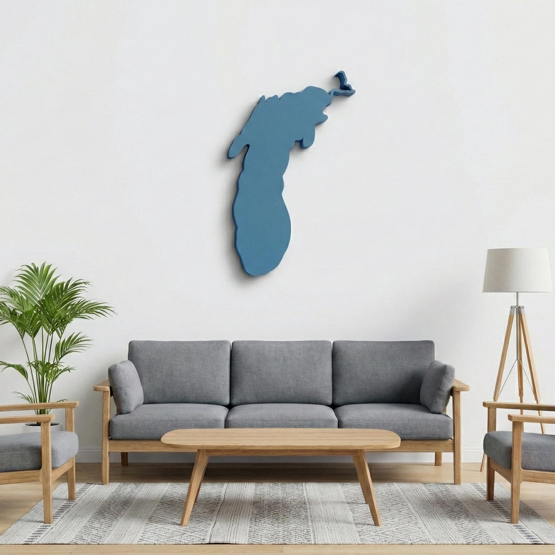 3D Printed Lake Michigan Map  Great Lakes Wall Sign  Modern 2D Silhouette of Lake Michigan  Minimalist Lake House Gift  Large Lake Decor