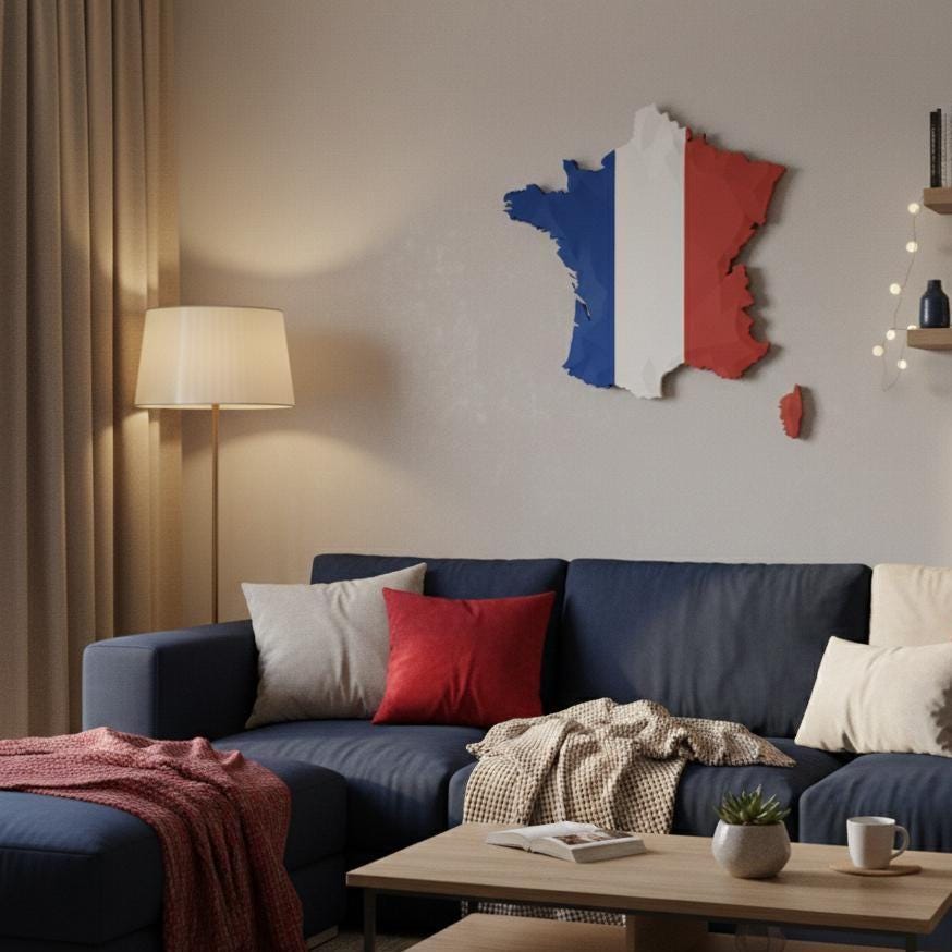 3D France Map Wall Art  Geometric France Flag Decor  Modern Map of France  Minimalist France Travel Gift  Large France Wall Hanging