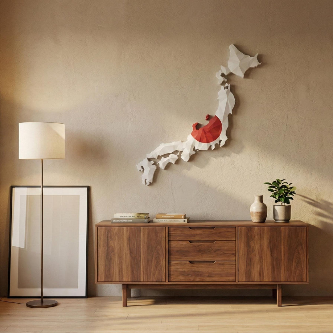 3D Japan Map Wall Art  Geometric Japan Flag Decor  Modern Map of Japan  Minimalist Japan Travel Gift  Large Japan Wall Hanging
