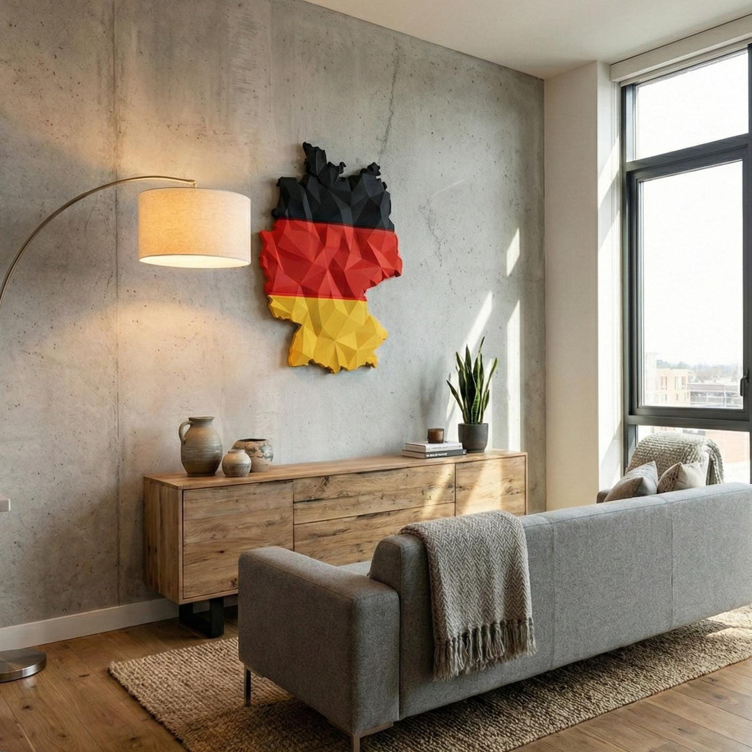 3D Germany Map Wall Art  Geometric Germany Flag Decor  Modern Map of Germany  Minimalist Germany Travel Gift  Large Germany Wall Hanging