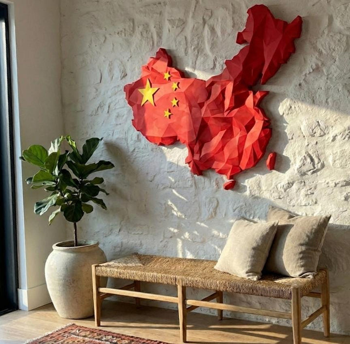 3D China Map Wall Art  Geometric China Flag Decor  Modern Map of China  Minimalist China Travel Gift  Large China Wall Hanging