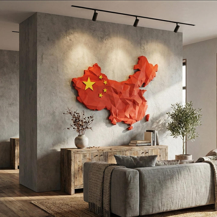 3D China Map Wall Art  Geometric China Flag Decor  Modern Map of China  Minimalist China Travel Gift  Large China Wall Hanging