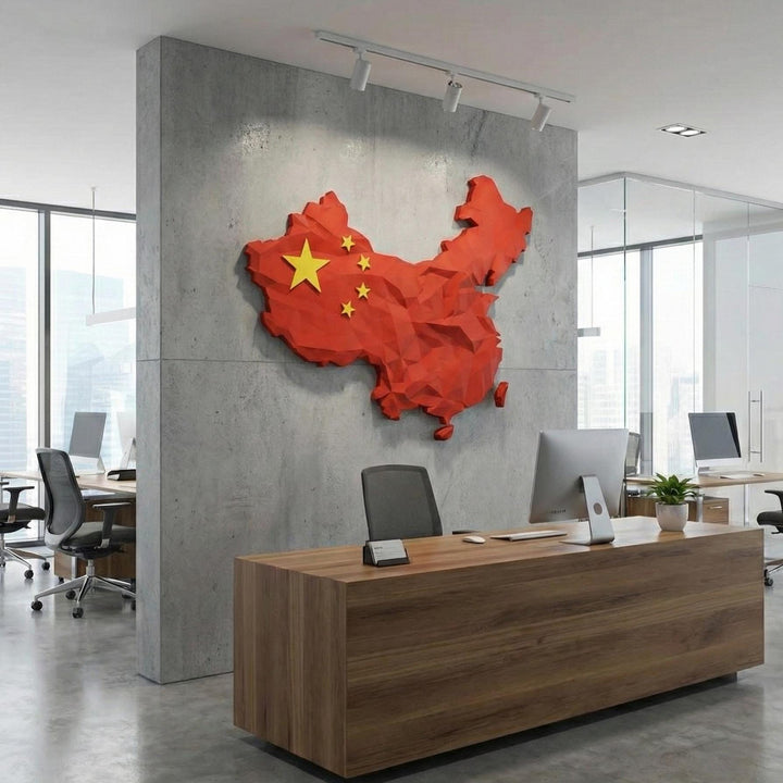 3D China Map Wall Art  Geometric China Flag Decor  Modern Map of China  Minimalist China Travel Gift  Large China Wall Hanging