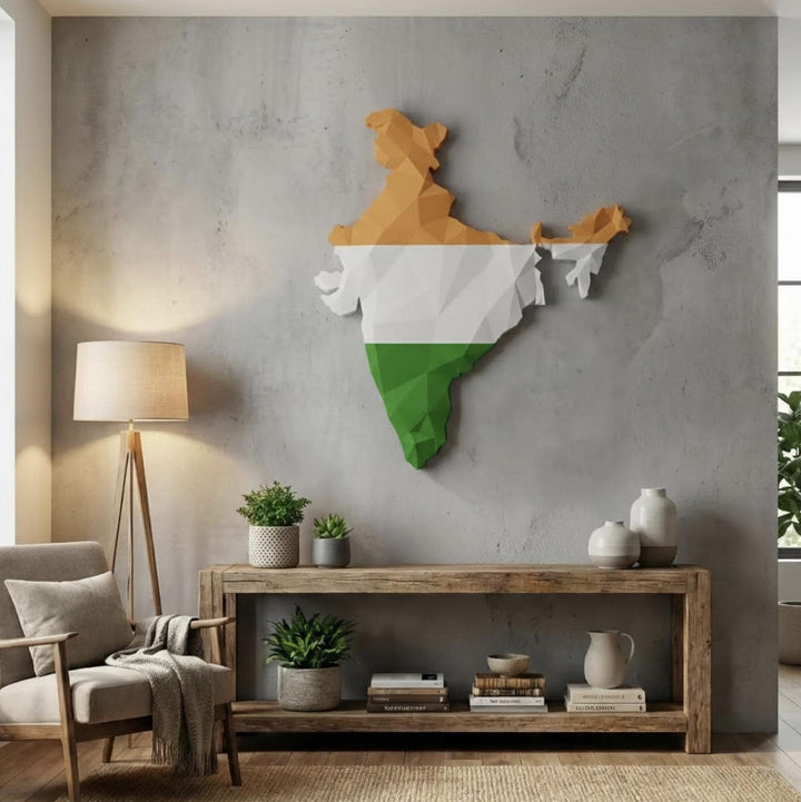 3D India Map Wall Art  Geometric India Flag Decor  Modern Map of India  Minimalist India Travel Gift  Large India Wall Hanging