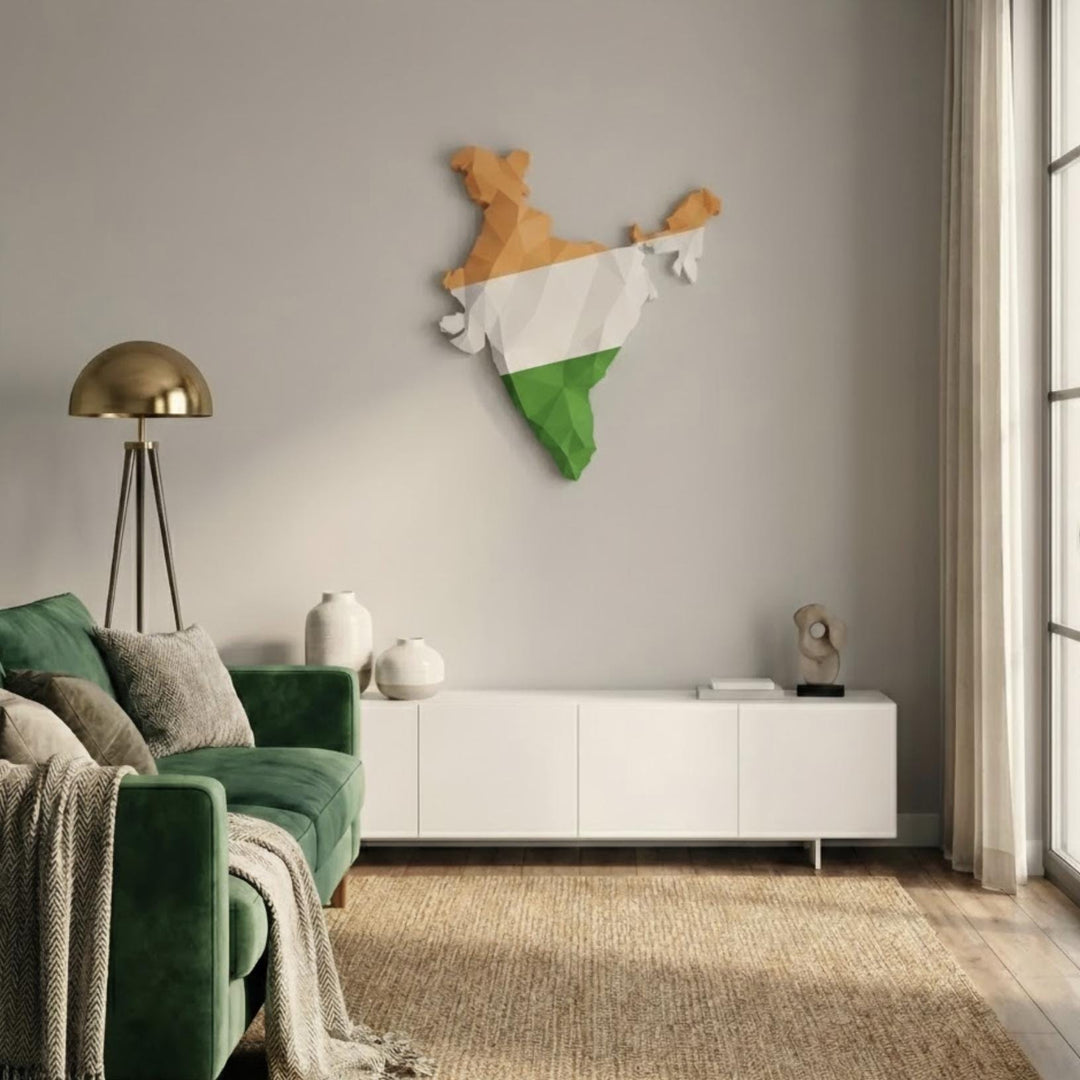 3D India Map Wall Art  Geometric India Flag Decor  Modern Map of India  Minimalist India Travel Gift  Large India Wall Hanging